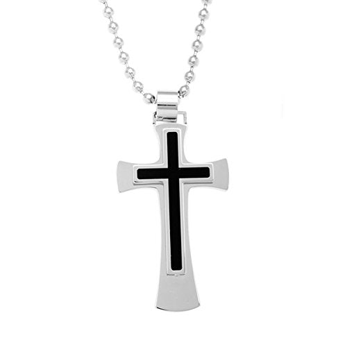 Men's Two-Tone, Black Ion Plated Cross Pendant Necklace , Stainless Steel, 23"