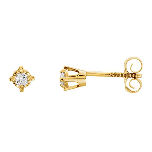 Girl's Diamond Solitaire Stud Earrings, 14k Yellow Gold (.06 Cttw, GI Color, I3 Clarity)