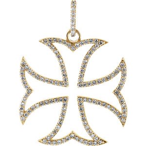 Diamond Maltese Cross 14k Yellow Gold Pendant