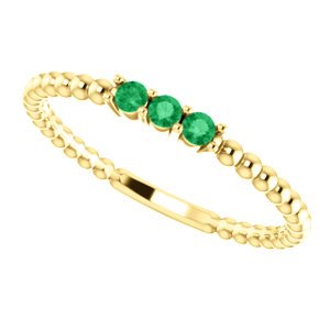 Emerald Beaded Ring, 14k Yellow Gold, Size 6.75