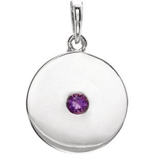 Round Amethyst Disc Pendant, Sterling Silver