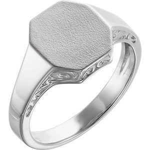 Men's Octagon Scrollwork Signet Ring, Sterling Silver