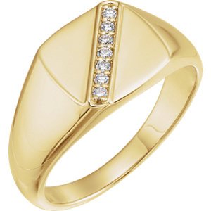 Men's Diamond Satin Signet Ring, 14k Yellow Gold (.10 Ctw, G-H Color, I1 Clarity) Size 9.25