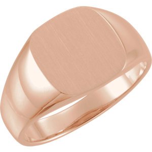 Men's Open Back Brushed Signet Semi-Polished 18k Rose Gold Ring (12mm) Size 10