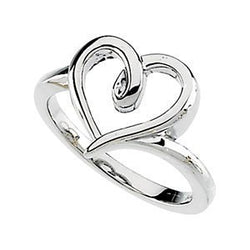 Sterling Silver Contemporary Heart Ring, Size 6 to 7