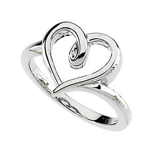 Sterling Silver Contemporary Heart Ring, Size 6 to 7