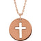 Pierced Cross Disc Necklace in 14k Rose Gold 16-18"