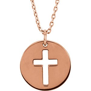Pierced Cross Disc 14k Rose Gold Pendant Necklace, 16-18" (12X12 MM)