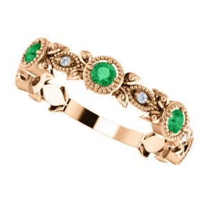 Emerald and Diamond Vintage-Style Ring, 14k Rose Gold (0.03 Ctw, G-H Color, I1 Clarity)
