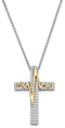 CZ Cross Pendant and Gold-Plated 'Heart Beats For You' Pendant Necklace, Rhodium-Plated Sterling Silver, 18" (32x19MM)