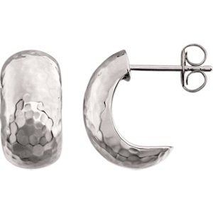 Hammered Hoop Earrings, Rhodium-Plated 14k White Gold