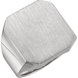 Men's Brushed Finish Signet Ring, Rhodium-Plated 14k White Gold (20X18MM)