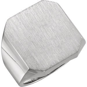 Men's Brushed Finish Signet Ring, 14k White Gold, Size 10 (20X18MM)