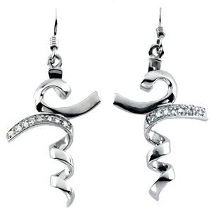 CZ 'I Stand in Awe' Dangle Earrings in Rhodium Plate Sterling Silver