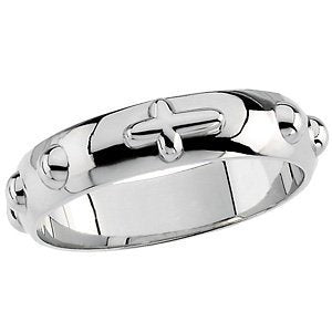 4.75mm Sterling Silver Rosary Cross Ring, Size 10