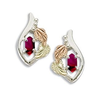 Ave 369 Created Garnet Marquise January Birthstone Earrings, Sterling Silver, 12k Green and Rose Gold Black Hills Gold Motif