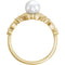 White Freshwater Cultured Pearl, Diamond Leaf Ring, 14k Yellow Gold (6-6.5mm)( .125 Ctw, Color G-H, Clarity I1) Size 6