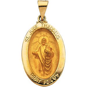 14k Yellow Gold Hollow Oval St. Jude Medal (23.25x16MM)