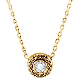 Diamond Solitaire Inifinity Trim Slide 14k Yellow Gold Pendant Necklace, 16" (.10 Cttw)