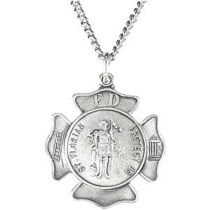 Sterling Silver St. Florian Necklace, 18" (16.75 MM)