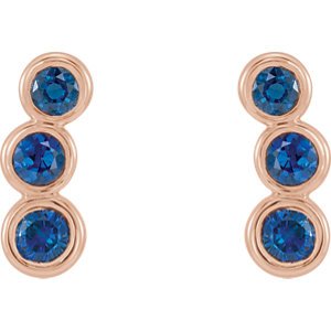 Chatham Created Blue Sapphire Three-Stone Ear Climbers, 14k Rose Gold