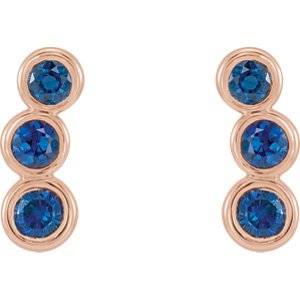 Blue Sapphire Three-Stone Ear Climbers, 14k Rose Gold