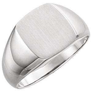 Men's Platinum Brushed Signet Ring (13x12mm) Size 12.5