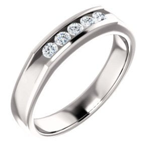 Men's 5-Stone Diamond Wedding Band, Rhodium-Plated 14k White Gold (.25 Ctw, Color G-H, SI2-SI3 Clarity) Size 10