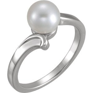 Platinum White Freshwater Cultured Pearl Ring (7.00-7.50 mm) Size 7.25