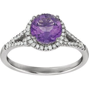 Amethyst and Diamond Halo Ring, Rhodium-Plated 14k White Gold (.2 Ctw, H-J Color, I2-I3 Clarity), Size 6.75