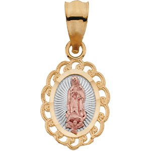 14k Yellow Gold Tri-Color Our Lady of Guadalupe Oval Pendant (11x8.5 MM)