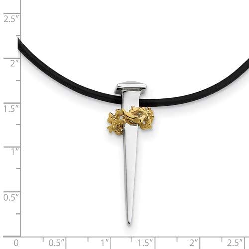 Rhodium-Plate Sterling Silver and Gold Plated 'No Greater Love' Carpenter Nail and Thorns Pendant Necklace, 16" (41x9MM)