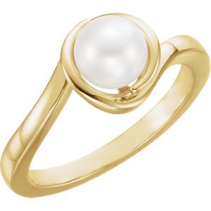 White Freshwater Cultured Pearl Bypass Ring, 14k Yellow Gold (6.5-7mm)