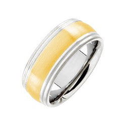 8mm Two-Tone Comfort-Fit Domed 14k White Gold, Yellow Gold, White Gold Band, Size 10.5