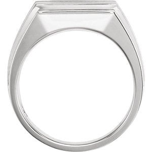 Men's Brushed-Satin Grooved Signet Ring, Rhodium-Plated 14k White Gold, Size 10