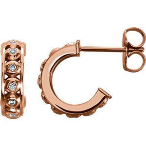Bezel Set Diamond J Hoop Earrings, 14k Rose Gold (1/10 Ctw, G-H Color, Clarity I1)