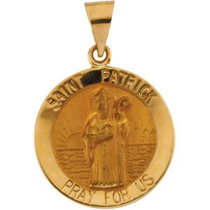 14k Yellow Gold Round Hollow St. Patrick Medal (18MM)