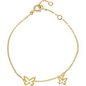 Beautiful Butterfly Design Bracelet, 14k Yellow Gold, 7"