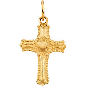 Childrens 14k Yellow Gold Cross with Heart Pendant