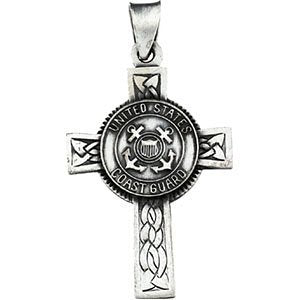 US Coast Guard Halo Cross Sterling Silver Pendant Necklace, 24"