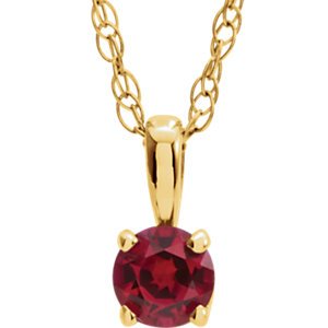 Children's Chatham Created Ruby 'July' Birthstone 14k Yellow Gold Pendant Necklace, 14"