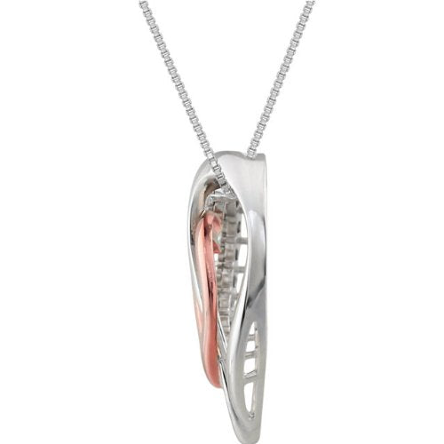 Sterling Silver and Rose Gold Plate Diamond Two Heart Necklace, 18" (.06 Ct, G-I Color, I3 Clarity)