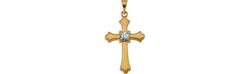 Diamond Fleur-de-Lis Cross 14k Yellow Gold Pendant