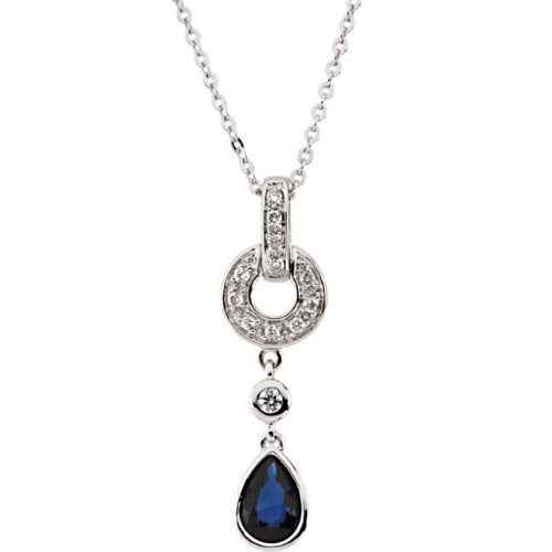 14k White Gold Blue Sapphire and Diamond Necklace
