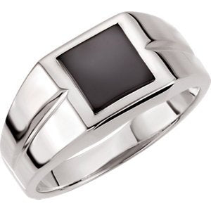 Men's Square Onyx Cabochon Rhodium Plated 14k White Gold Ring, 10.65MM, Size 11