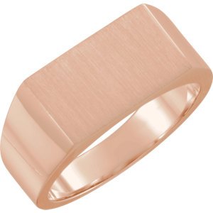 Men's Closed Back Brushed Rectangle Signet Semi-Polished 10k Rose Gold Ring (15x9mm) Size 10