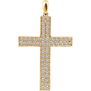 Diamond Western Cross Pendant, Rhodium-Plated 14k Yellow Gold (.5 Ctw, H+ Color, I1 Clarity)