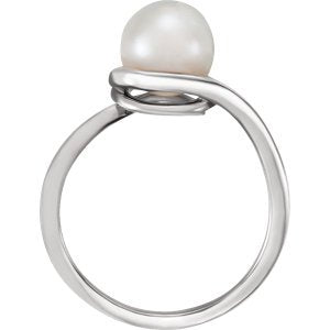 White Freshwater Cultured Pearl Bypass Ring, 14k White Gold (7.5-8.00mm) Size 7