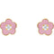 Girl's Pink Enamel Flower CZ Earrings, 14k Yellow Gold