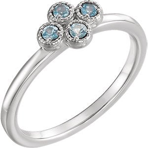 Aquamarine Quatrefoil Ring, Rhodium-Plated 14k White Gold, Size 6